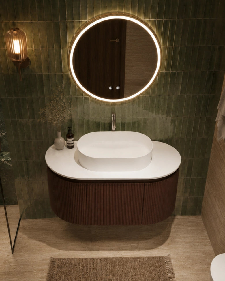 Mobile bagno 90x50 Siviglia cannettato quercia scuro lavabo da appoggio lucido – vista 3