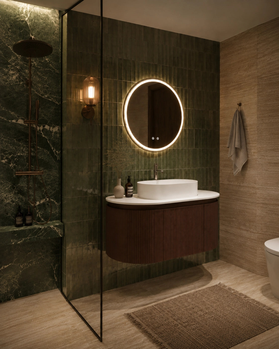 Mobile bagno 90x50 Siviglia cannettato quercia scuro lavabo da appoggio lucido – vista 4
