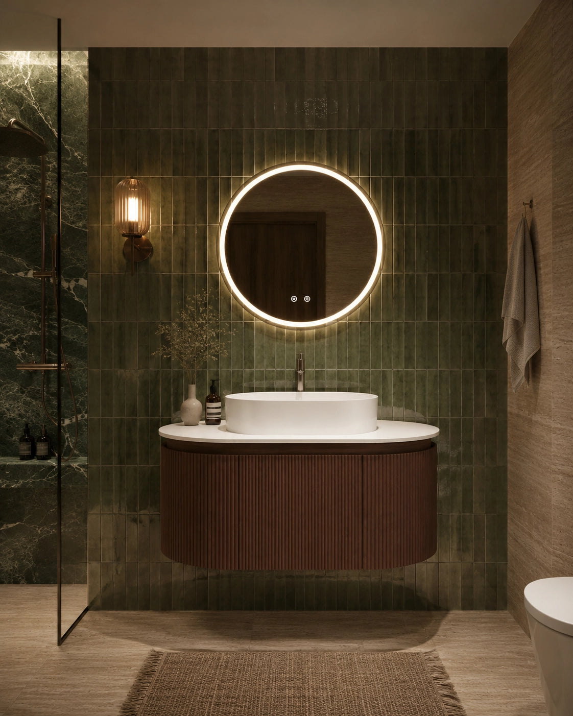 Mobile bagno 90x50 Siviglia cannettato quercia scuro lavabo da appoggio lucido – Exagonshop