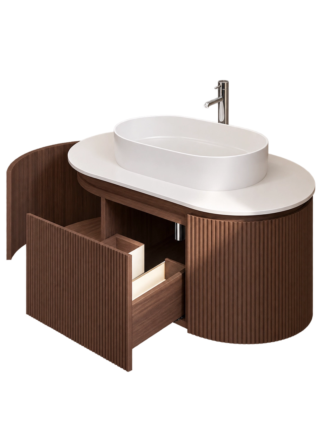 Mobile bagno 90x50 Siviglia cannettato quercia scuro lavabo da appoggio lucido – vista 6