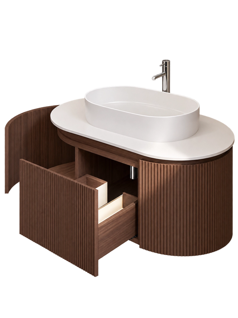 Mobile bagno 90x50 Siviglia cannettato quercia scuro lavabo da appoggio lucido – vista 6