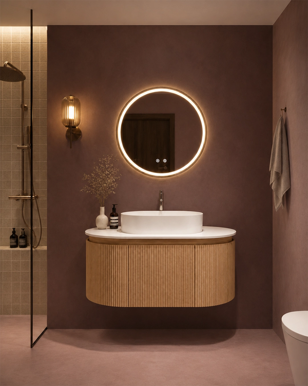 Mobile bagno 90x50 Siviglia cannettato rovere lavabo da appoggio lucido