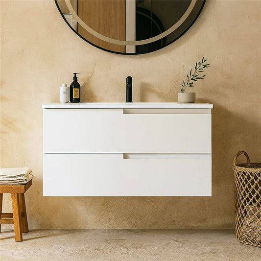 Mobile bagno Bianco 90x46 Sorrento due cassetti con lavabo integrato in ceramica