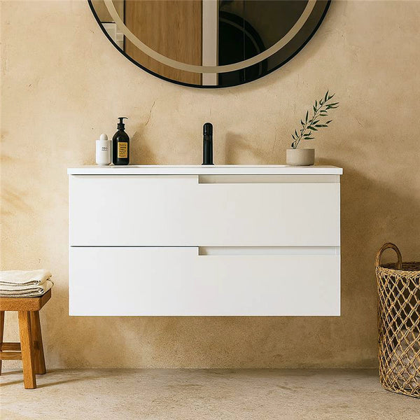Mobile bagno Bianco 90x46 Sorrento due cassetti con lavabo integrato in ceramica