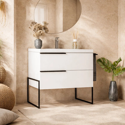 Mobile bagno Bianco Lucido 100x45 Venezia a pavimento con portasciugamani