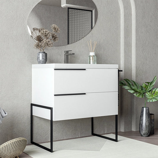 Mobile bagno 80x45 bianco lucido Venezia a pavimento con lavabo e portasciugamani