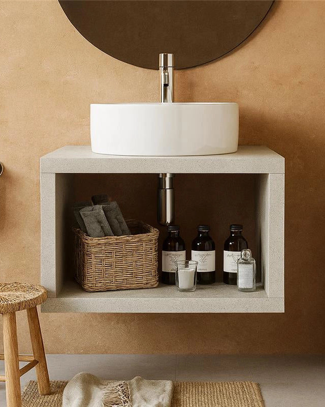 Mobile bagno Grigio Caldo 60x50 Thema con Lavabo da con lavabo e rubinetteria, vista frontale su sfondo neutro - Exagonshop