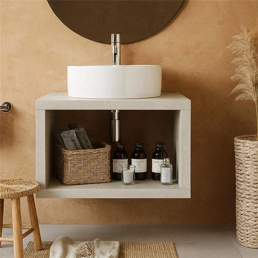 Mobile bagno Grigio Caldo 60x50 Thema con vano a giorno e Lavabo tondo da appoggio bianco in ceramica