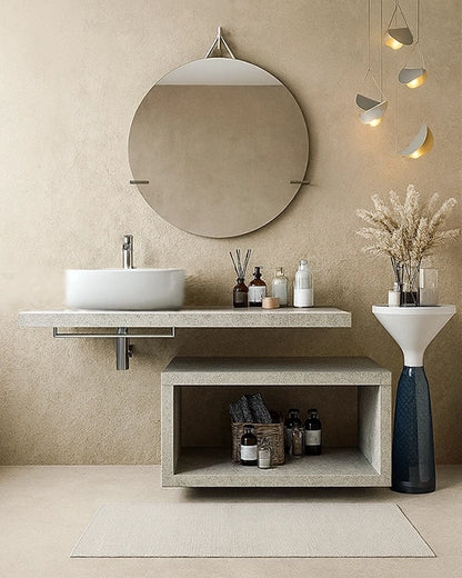 Mobile bagno Grigio Caldo 80x50 Thema con Top e lavabo tondo in ceramica