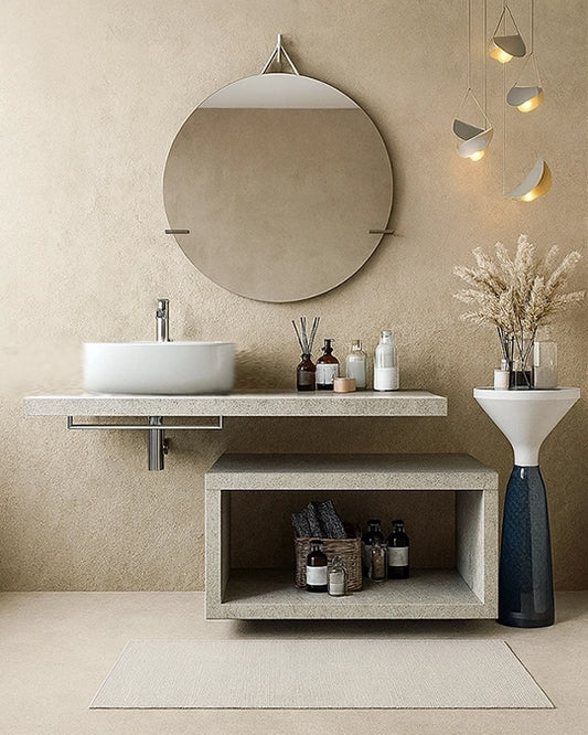 Mobile bagno Grigio Caldo 80x50 Thema con Top e lavabo tondo in ceramica