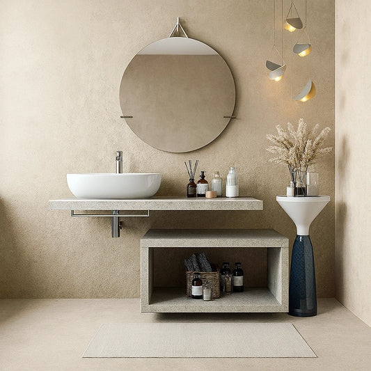Mobile bagno Grigio Caldo 80x50 Thema vano a giorno e Top 110x50 con lavabo tondo in ceramica