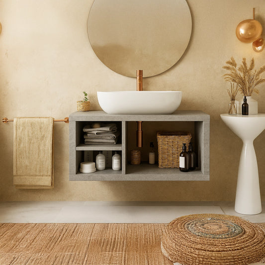 Mobile bagno Grigio Cielo 80x50 Thema con vani a giorno e Lavabo in ceramica