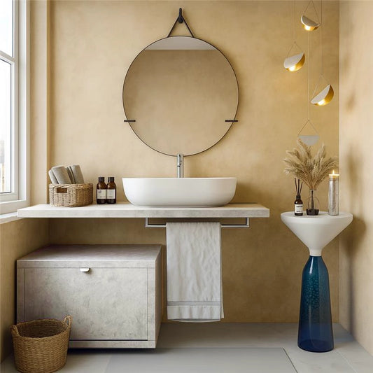 Mobile bagno Grigio caldo 80x50 Thema con Top 140x50 e lavabo tondo in ceramica