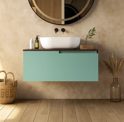 Mobile bagno Noce Salvia 90x46 Sorrento un cassetto con lavabo da appoggio in ceramica