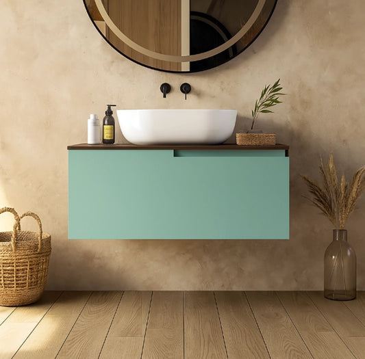 Mobile bagno Noce Salvia 90x46 Sorrento un cassetto con lavabo da appoggio in ceramica