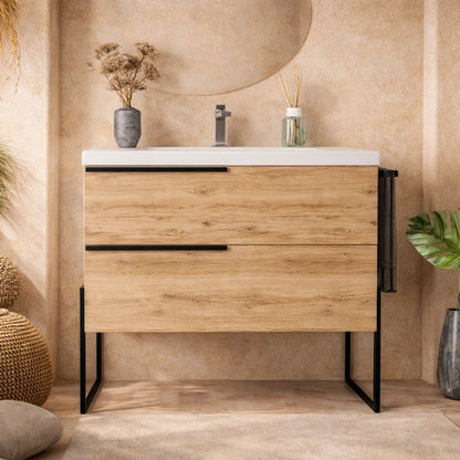 Mobile bagno Quercia naturale 100x45 Venezia a pavimento con portasciugamani