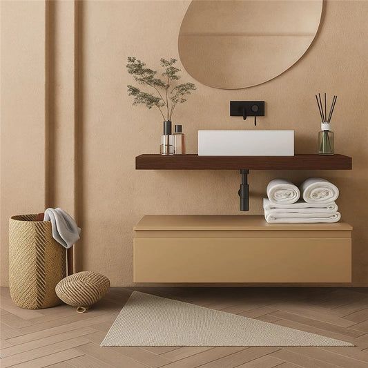 Mobile bagno Tabacco tortora opaco 80x50 Oasy un cassetto con top e lavabo da appoggio