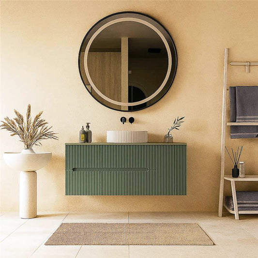 Mobile bagno 120x46 Urbino cannettato verde bosco con anta e lavabo