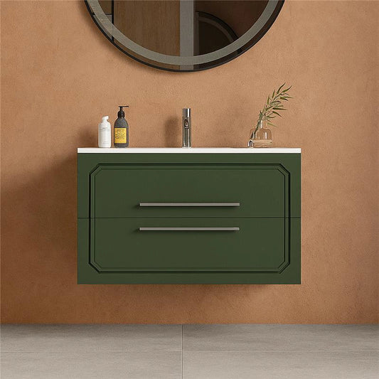 Mobile bagno Verde oliva 100x46 Vienna con lavabo cassetti rifiniti con maniglie cromo