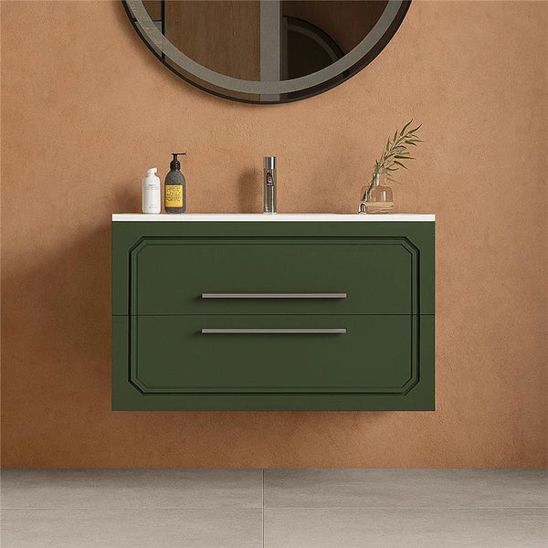 Mobile bagno Verde oliva 100x46 Vienna con lavabo cassetti rifiniti con maniglie cromo