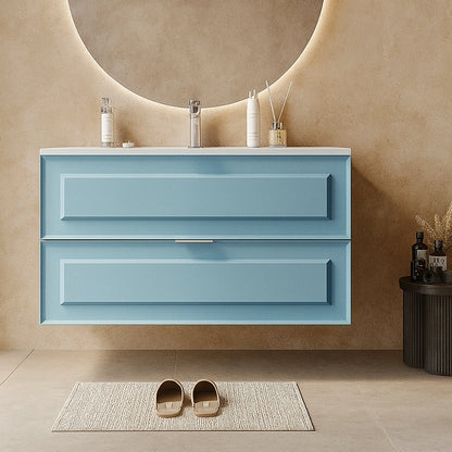 Mobile bagno azzurro opaco 82x47 Dublino con lavabo in ceramica due cassetti con cornice