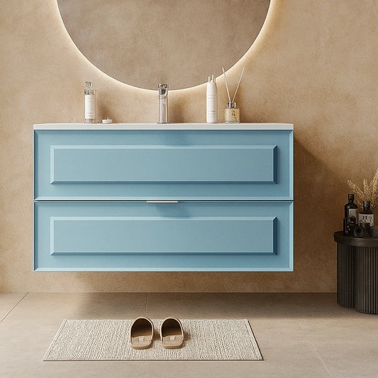 Mobile bagno azzurro opaco 82x47 Dublino con lavabo in ceramica due cassetti con cornice