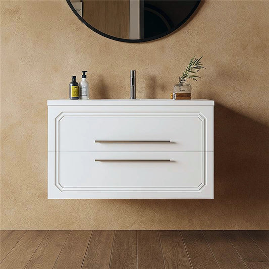 Mobile bagno bianco lucido 100x46 Vienna con lavabo cassetti rifiniti con maniglie cromo