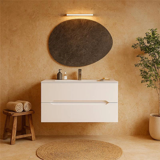 Mobile bagno bianco lucido 90x46 Urbino con lavabo in ceramica due cassetti