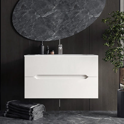 Mobile bagno bianco lucido 90x46 Urbino con lavabo in ceramica due cassetti