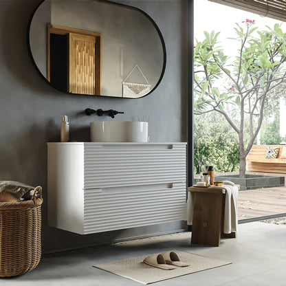 Mobile bagno bianco opaco 80x45 Mango due cassetti soft close con lavabo tondo da appoggio in ceramica lucida