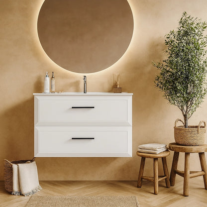 Mobile bagno bianco opaco 100x45 Praga due cassetti soft close con lavabo in ceramica