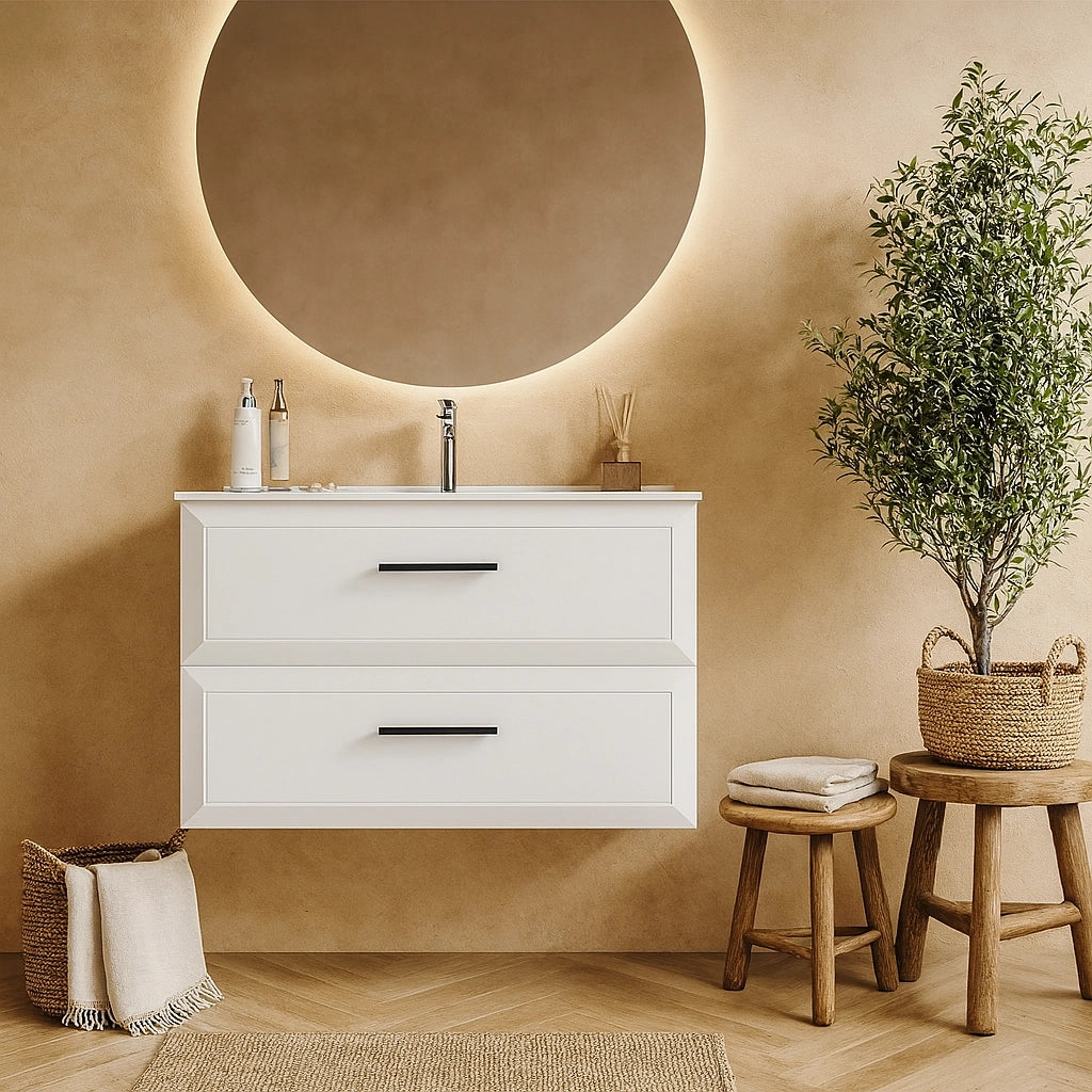 Mobile bagno 80x45 bianco opaco Praga soft close con lavabo in ceramica
