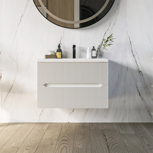 Mobile bagno bianco opaco 60x46 cannettato Urbino due cassetti con lavabo in ceramica