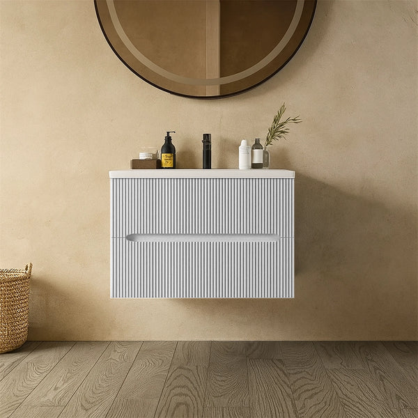 Mobile bagno bianco opaco 60x46 cannettato Urbino due cassetti con lavabo in ceramica