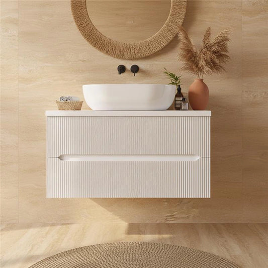 Mobile bagno bianco opaco 70x46 cannettato Urbino con ciotola da appoggio quadra