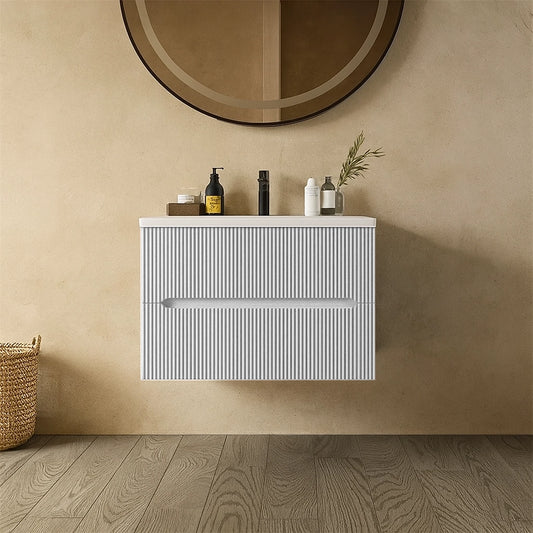 Mobile bagno bianco opaco 70x46 cannettato Urbino due cassetti con lavabo in ceramica