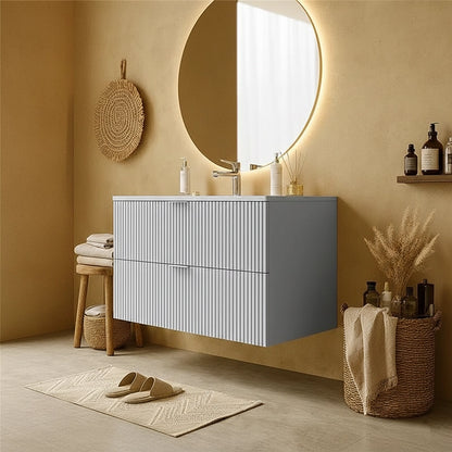 Mobile bagno bianco opaco 82x47 cannettato Teramo con lavabo in ceramica