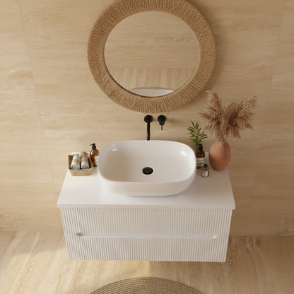 Mobile bagno bianco opaco 90x46 cannettato Urbino con ciotola appoggio in ceramica