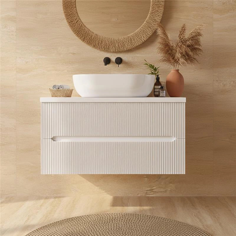 Mobile bagno bianco opaco 90x46 cannettato Urbino con ciotola appoggio in ceramica