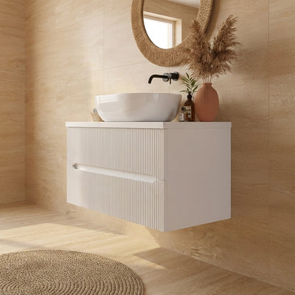 Mobile bagno bianco opaco 90x46 cannettato Urbino con ciotola appoggio in ceramica