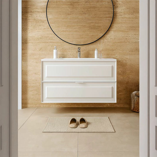 Mobile bagno bianco opaco 102x47 Dublino con lavabo in ceramica due cassetti con cornice