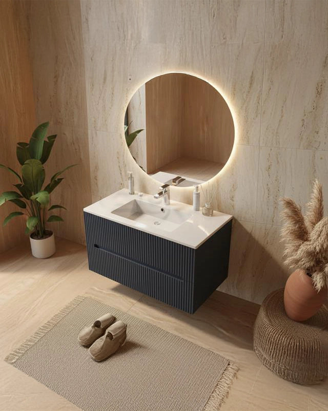 Mobile bagno blu marino 100x46 cannettato Urbino 2.0 lavabo, vista dall'alto del piano con lavabo - Exagonshop