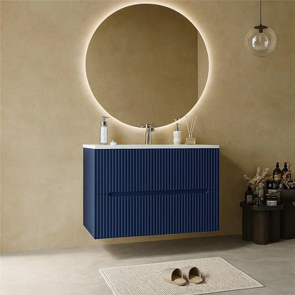 Mobile bagno blu marino 80x46 cannettato Urbino 2.0 con lavabo in resina e due cassetti