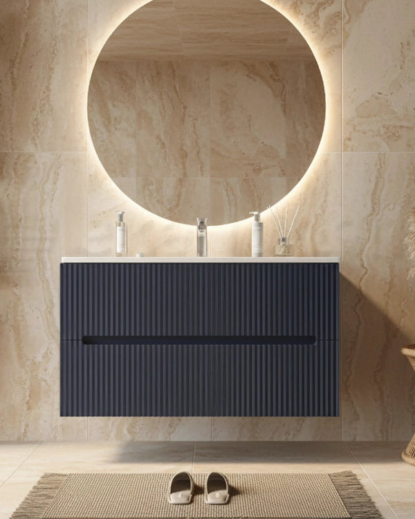 Mobile bagno blu marino 80x46 cannettato Urbino 2.0 con lavabo in resina lucida