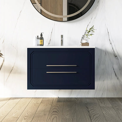 Mobile bagno blu opaco 80x46 Vienna con lavabo cassetti rifiniti con maniglie cromo