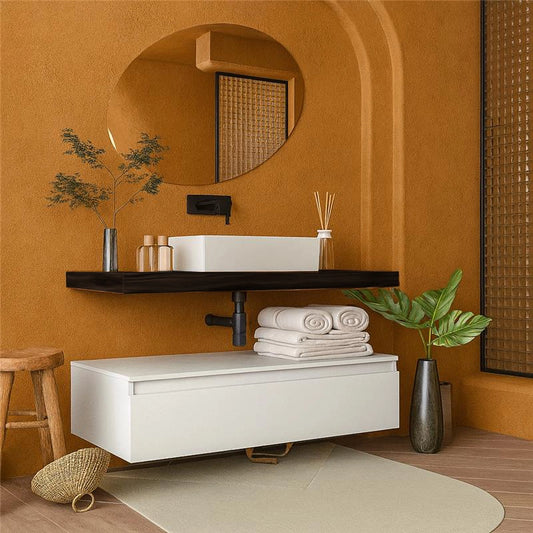 Mobile bagno caffe bianco opaco 120x50 Oasy un cassetto con top e lavabo rettangolare da appoggio
