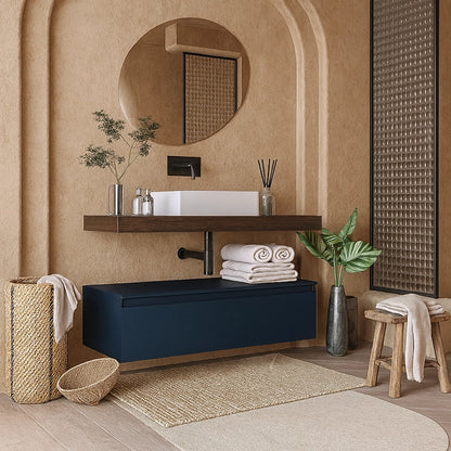 Mobile bagno caffe blu opaco 120x50 Oasy un cassetto con top e lavabo rettangolare da appoggio