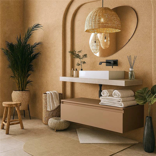 Mobile bagno grigio tortora opaco 120x50 Oasy un cassetto con top e lavabo rettangolare da appoggio
