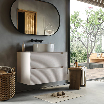 Mobile bagno canapa 80x45 Mango due cassetti soft close con lavabo tondo da appoggio in ceramica lucida