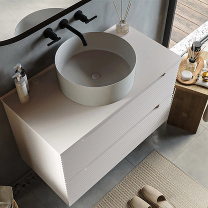 Mobile bagno canapa 80x45 Mango due cassetti soft close con lavabo tondo da appoggio in ceramica lucida